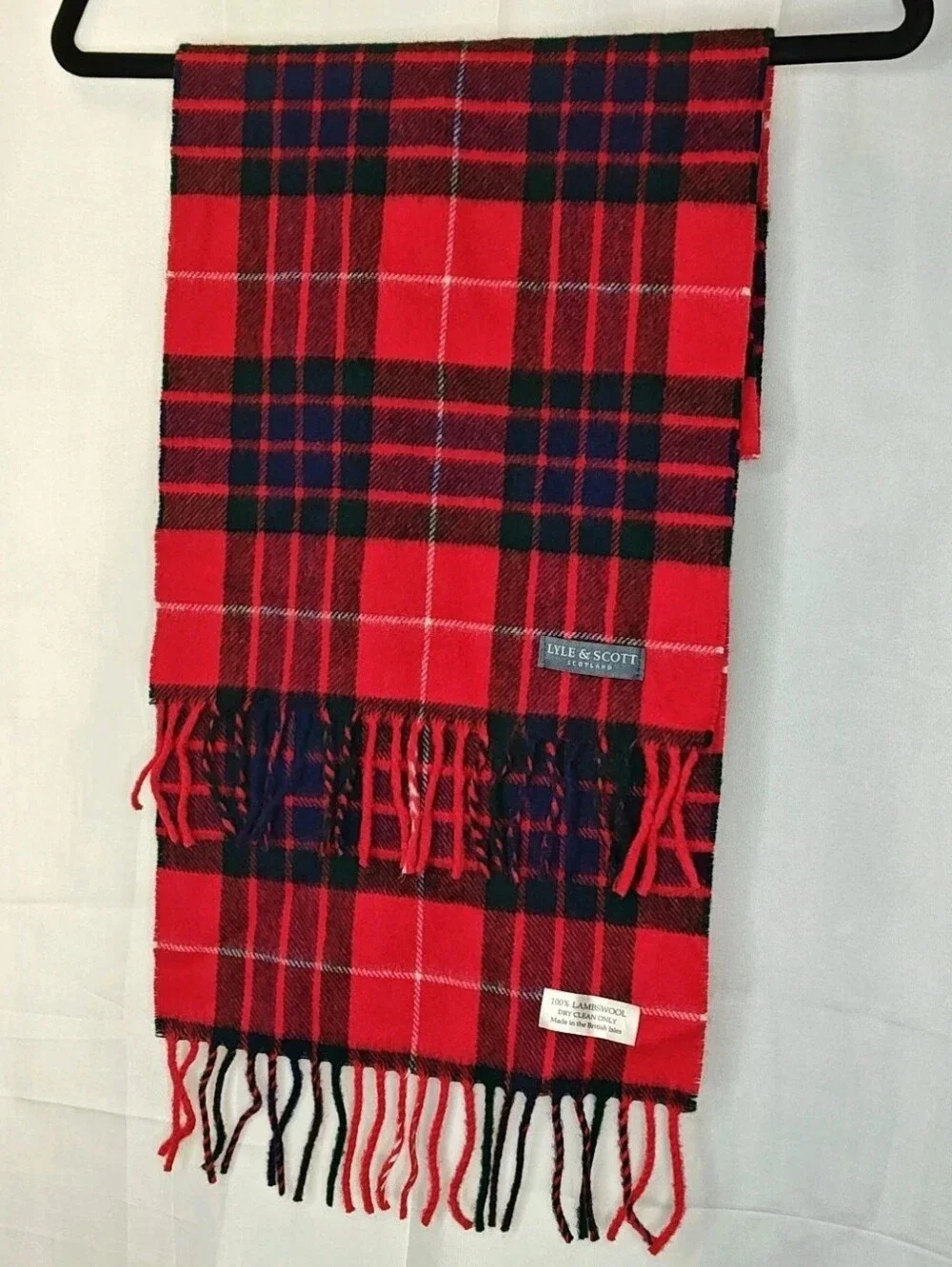 Vintage Lyle Scott Scotland Lamb's Wool Fringed Scarf Irish Tartan Plaid 12/50